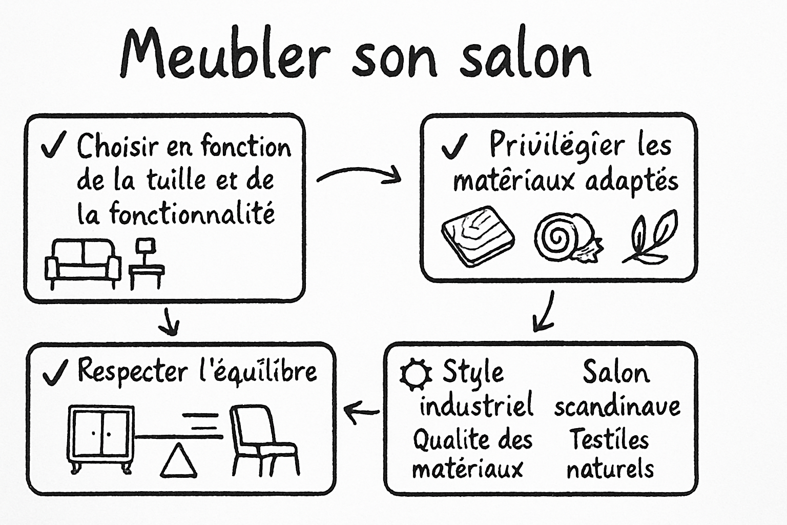 guide meubles scandinaves industriels bohemes sketchnote ehrengarth Résumé visuel de l’article