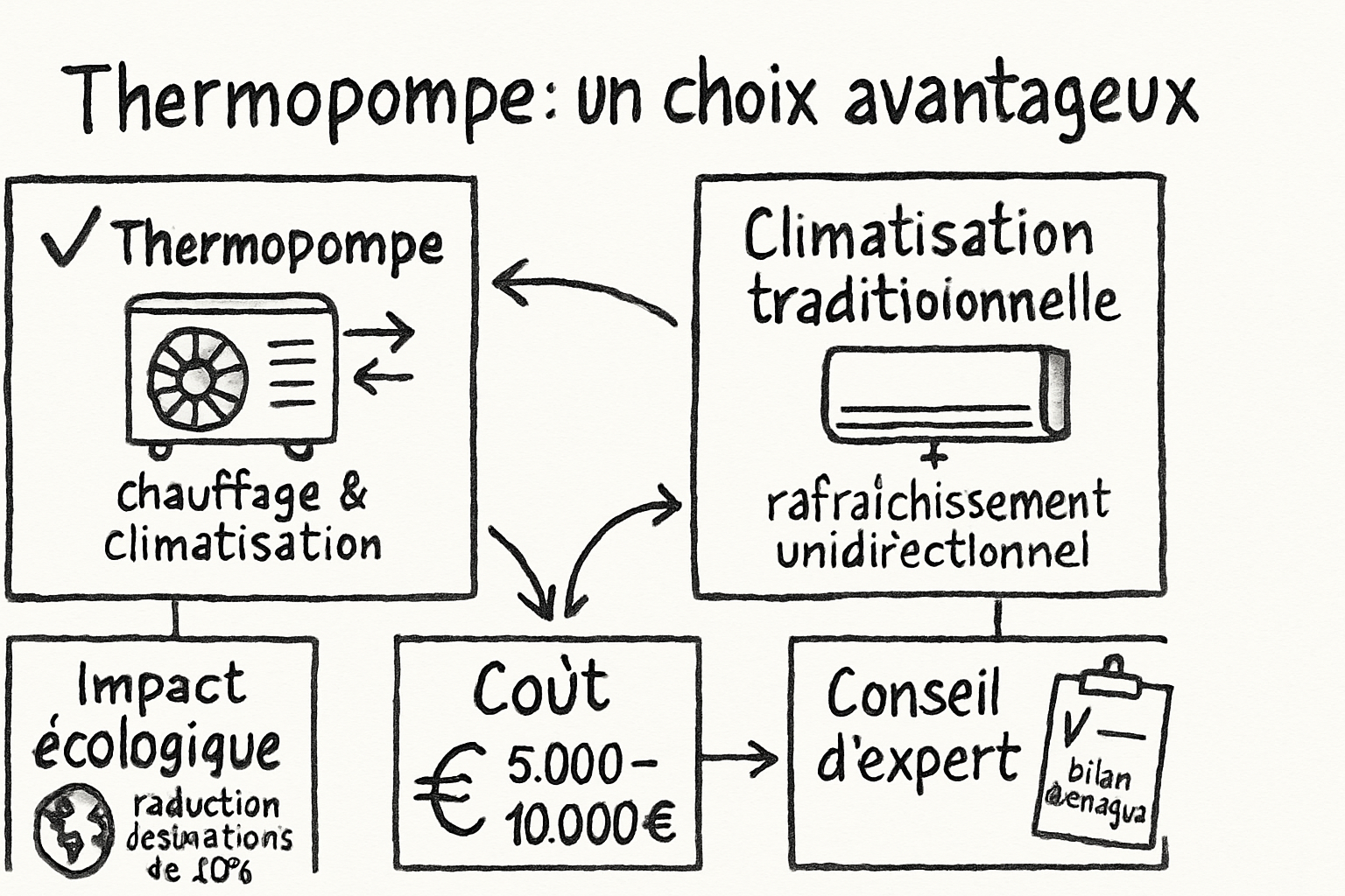 thermopompe vs climatisation sketchnote ehrengarth Résumé visuel de l’article