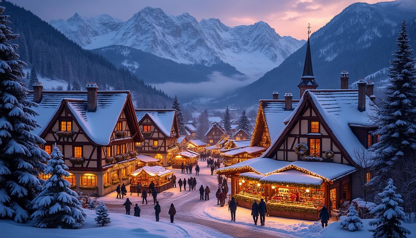 découvrez la magie de noël en alsace avec quelques flocons tombant doucement sur la plaine et les sommets, offrant un paysage féerique et enchanteur.