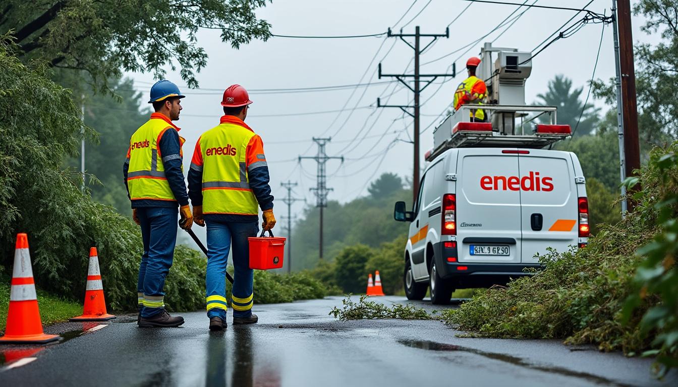 tempête nils : 25 collaborateurs d’enedis alsace franche-comté mobilisés pour apporter leur soutien à l’hérault face aux dégâts et rétablir rapidement l’électricité.