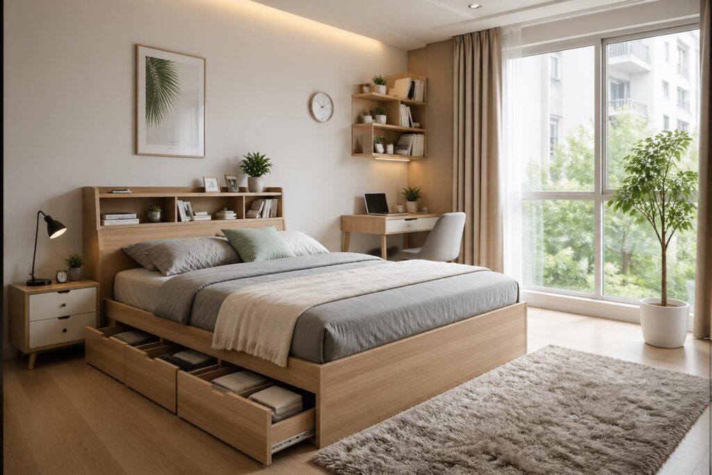 découvrez comment optimiser l'espace de votre chambre avec des lits astucieux dotés de rangements intégrés, alliant praticité et design pour un intérieur organisé et convivial.