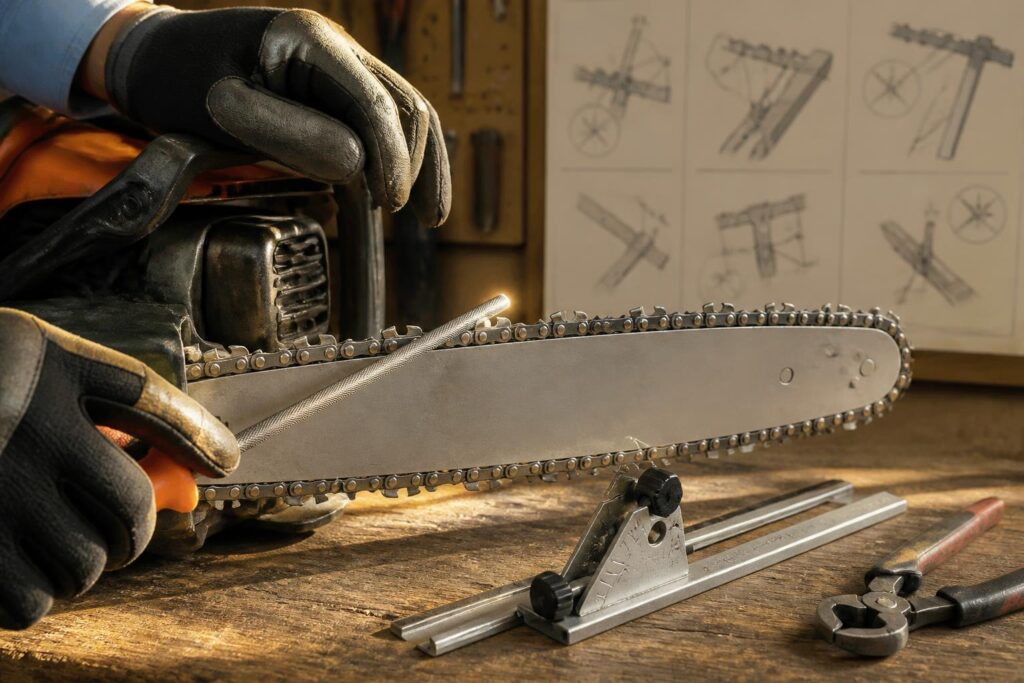 comment affuter une chaine de tronconneuse outils angles et technique pas a pas apprenez comment affûter une chaîne de tronçonneuse avec les outils adaptés, les angles précis et une technique pas à pas pour garantir une coupe efficace et sécurisée.