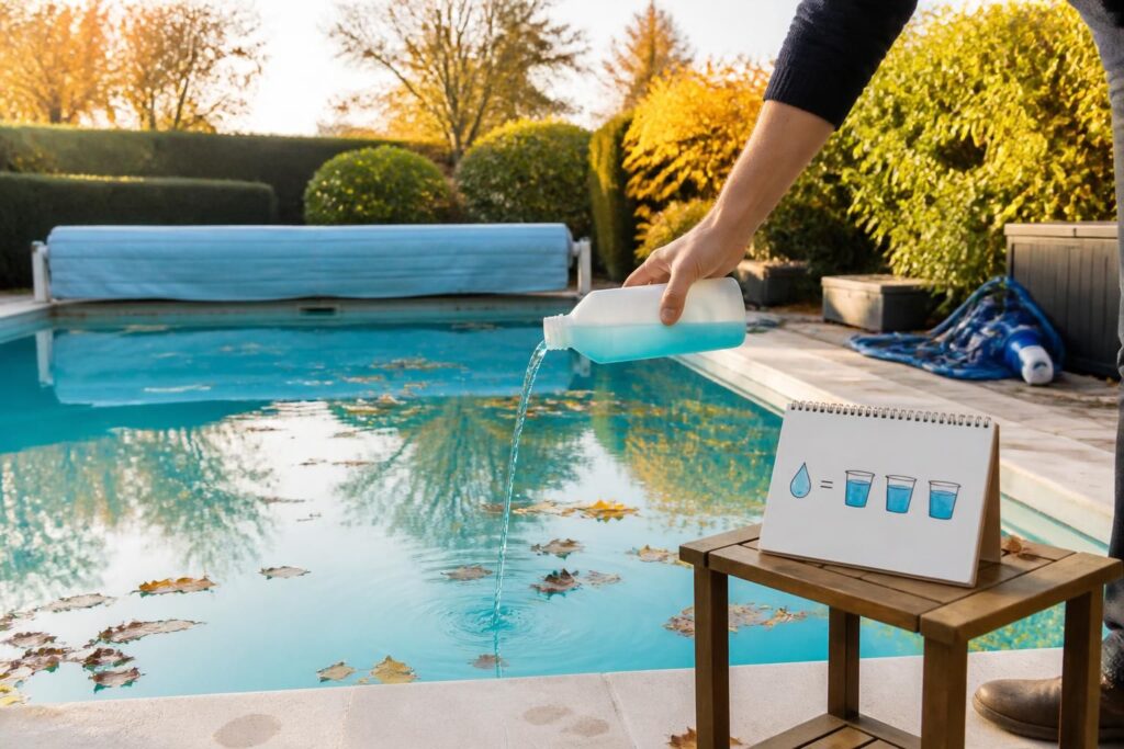découvrez quand et en quelle quantité verser le produit d'hivernage pour protéger efficacement votre piscine durant l'hiver.